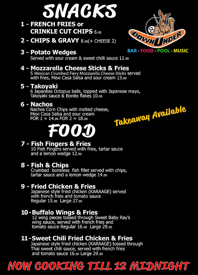 FOOD MENU The Downunder Bar